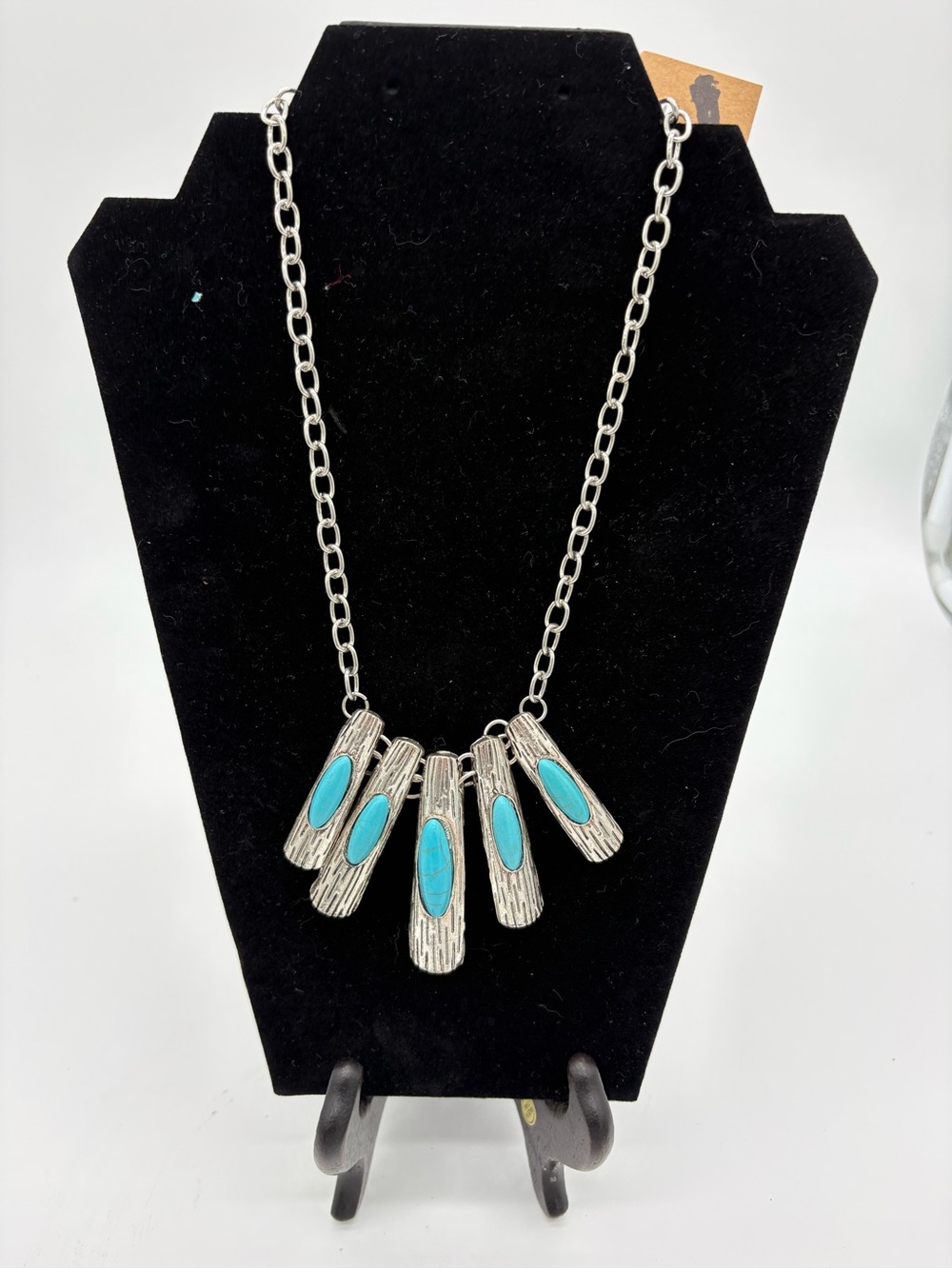 Myra Western Boho Turquoise Statement Necklace Silver Tone Adjustable